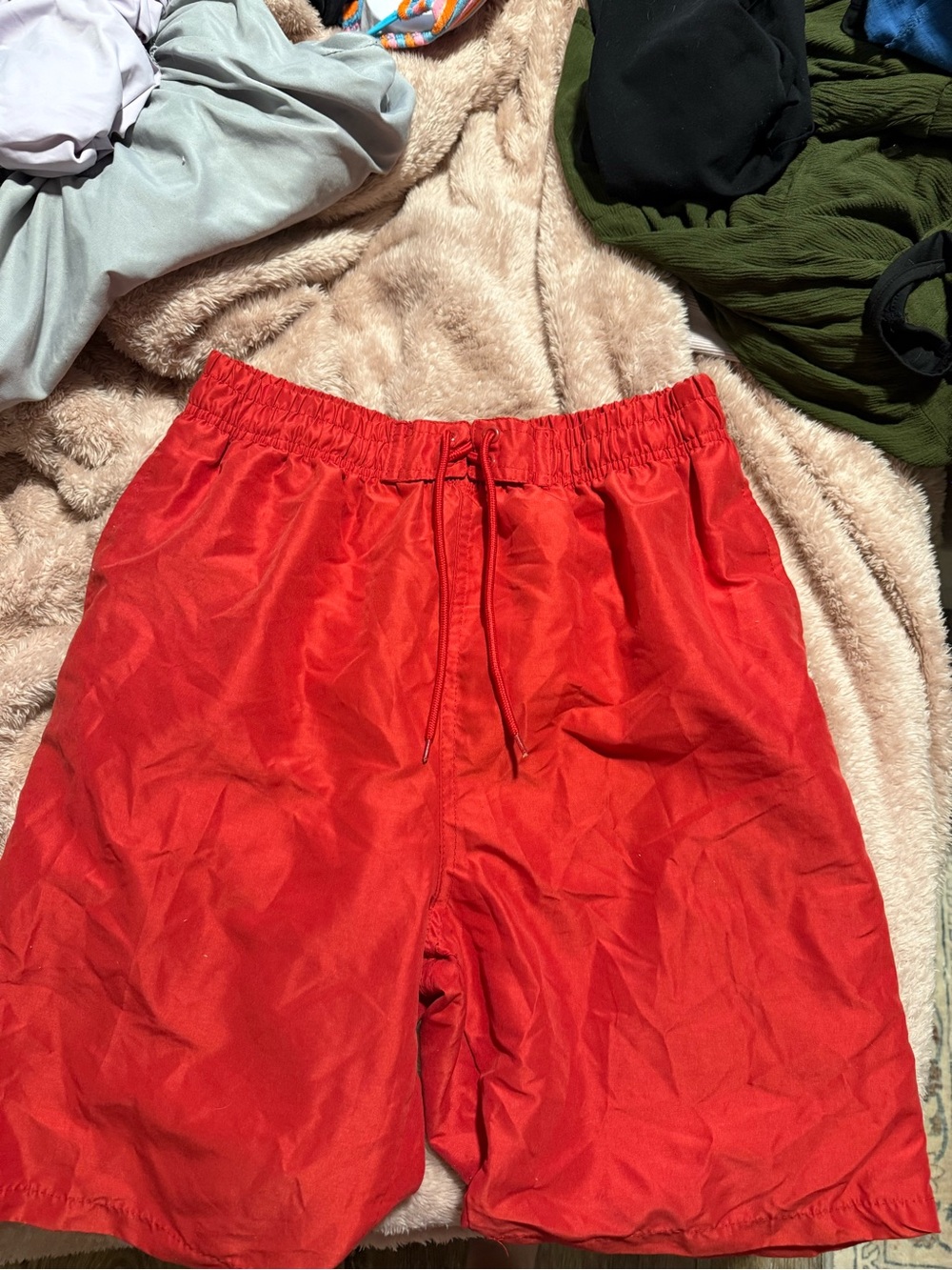 Red Drawstring Swim Shorts
